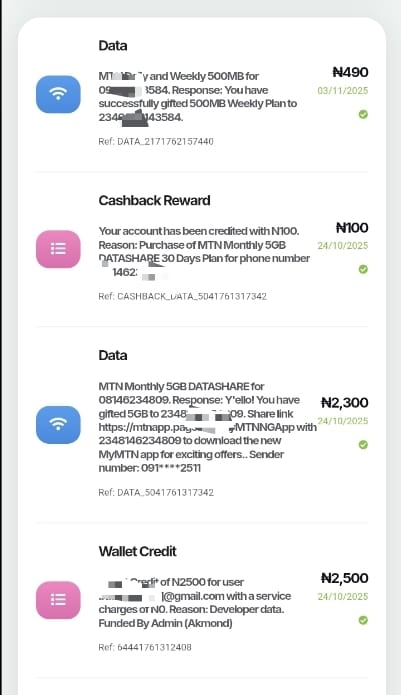 Transaction history